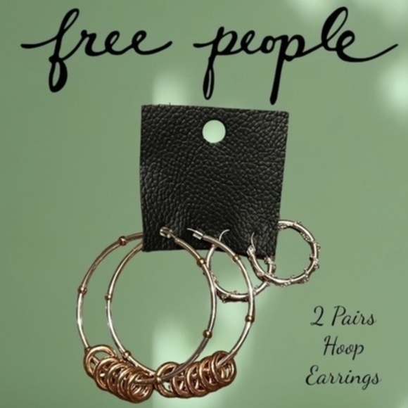 FREE PEOPLE Silver/Rose-Gold Hoop Earrings 2 PAIRS NWT - Picture 1 of 9